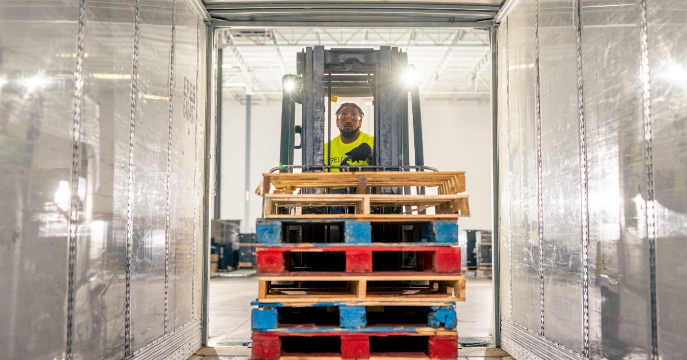 Stack of pallets on a forklift