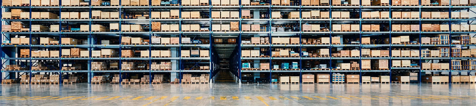Warehouse storage area filled with pallets and reusable containers, showcasing efficient logistics management and distribution capabilities.